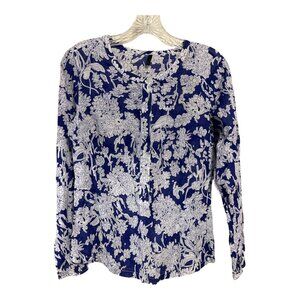 United Colors of Benetton Blue White Floral Cotton Blouse XS Lightweight Button